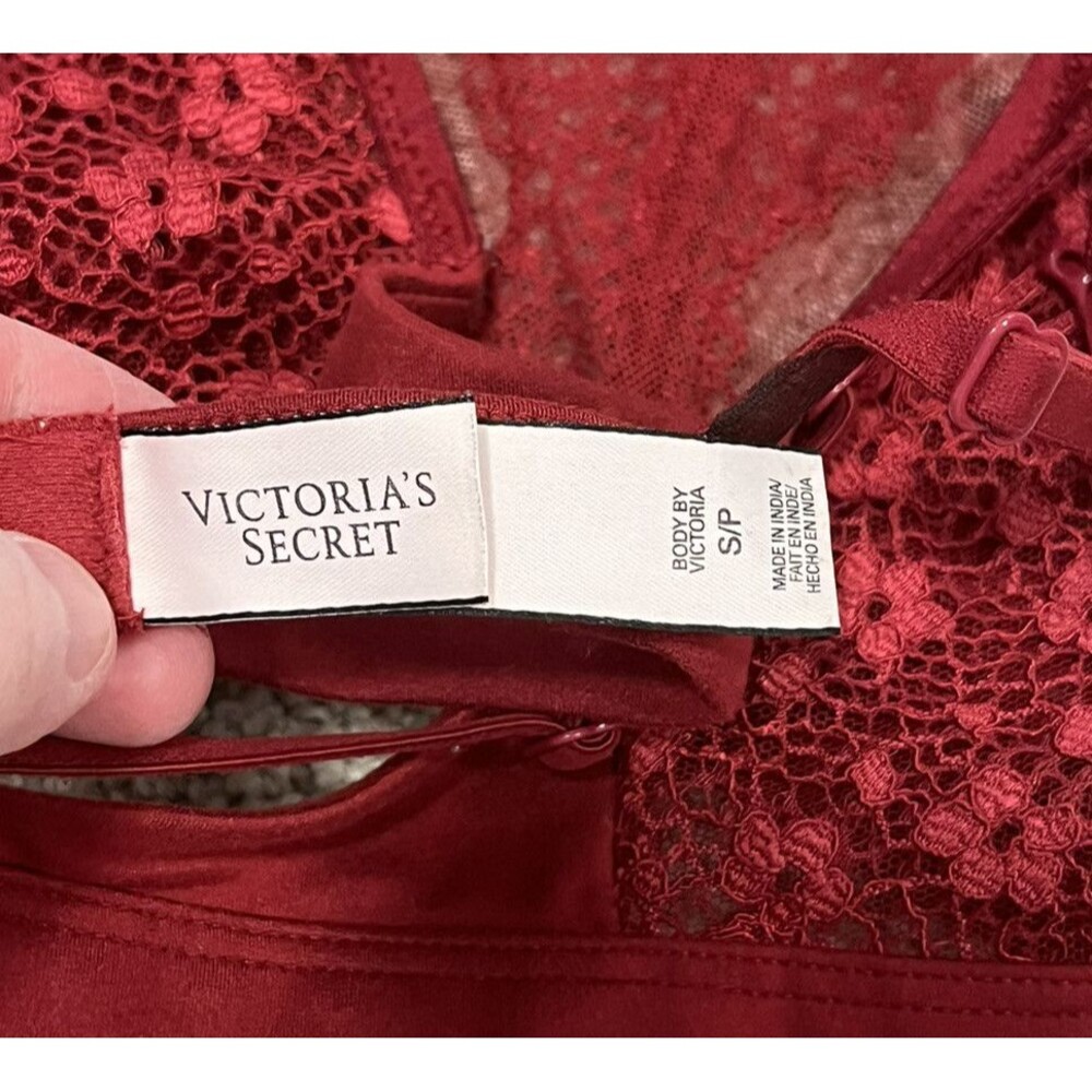 Victorias Secret Lace Halter Bralette Bra Size Small Dark Red Body By Victoria - Picture 3 of 5